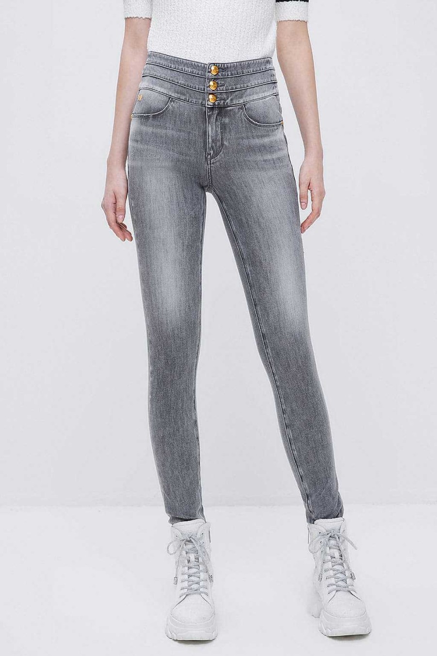 Jeans | Miss Sixty Enge, Dehnbare Jeans Aus Seidenmischung Mit Hoher Taille Hellgrau