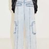 Jeans | Miss Sixty Vintage-Cargo-Jeans Mit Hoher Taille Und Kordelzug Hellblau