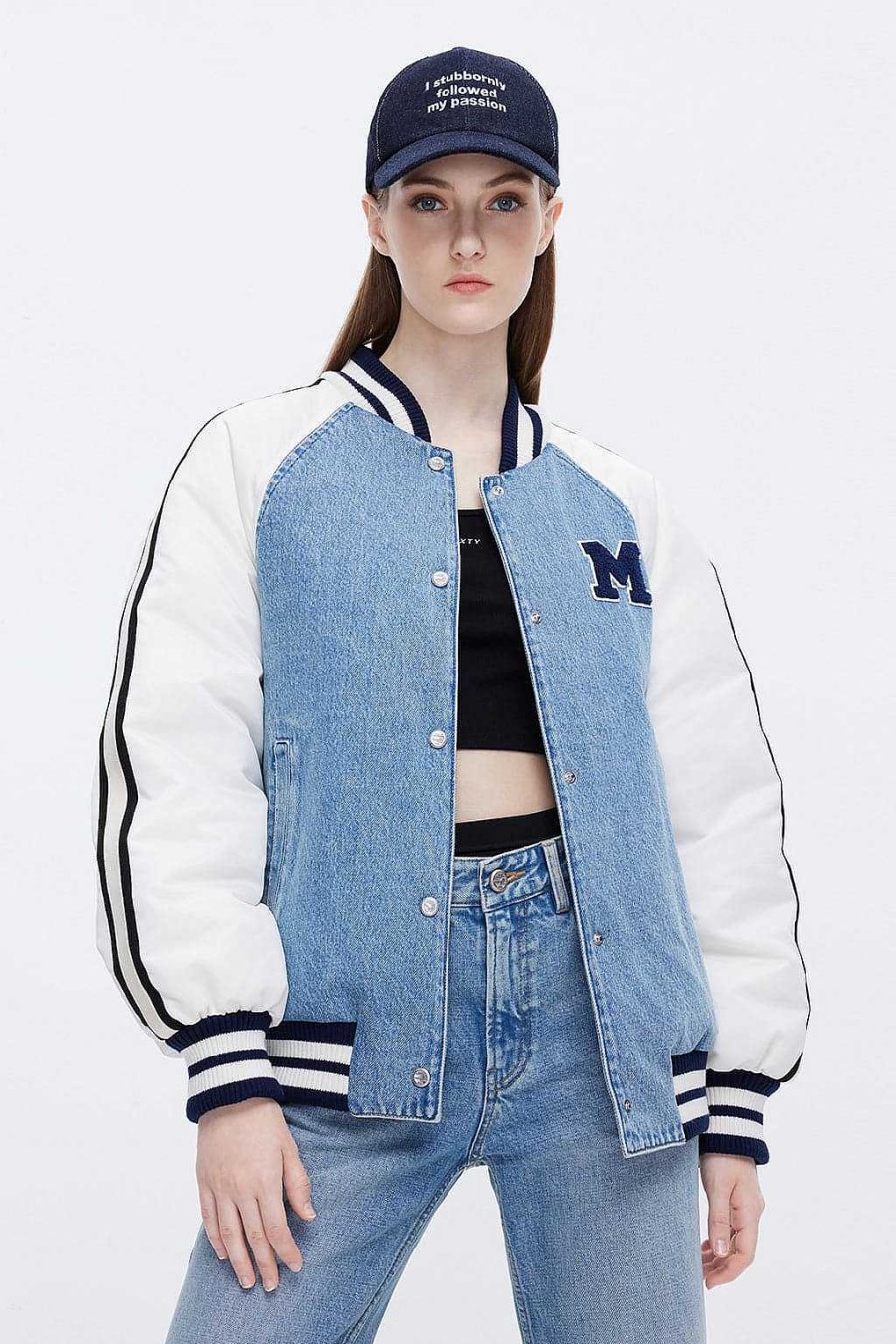 Jacken Und Oberbekleidung | Miss Sixty Sportliche, Lassige Baseballjacke Mit Denim-Daunenjacke Mittelblau