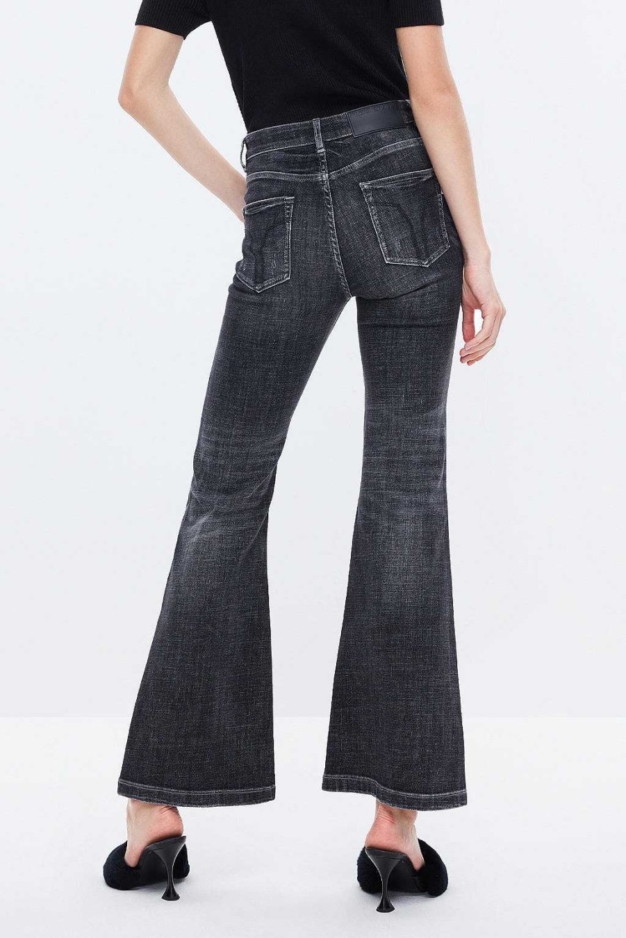 Jeans | Miss Sixty Vintage Schwarze Und Graue Slim-Fit-Schlagjeans Schwarzer Nebel