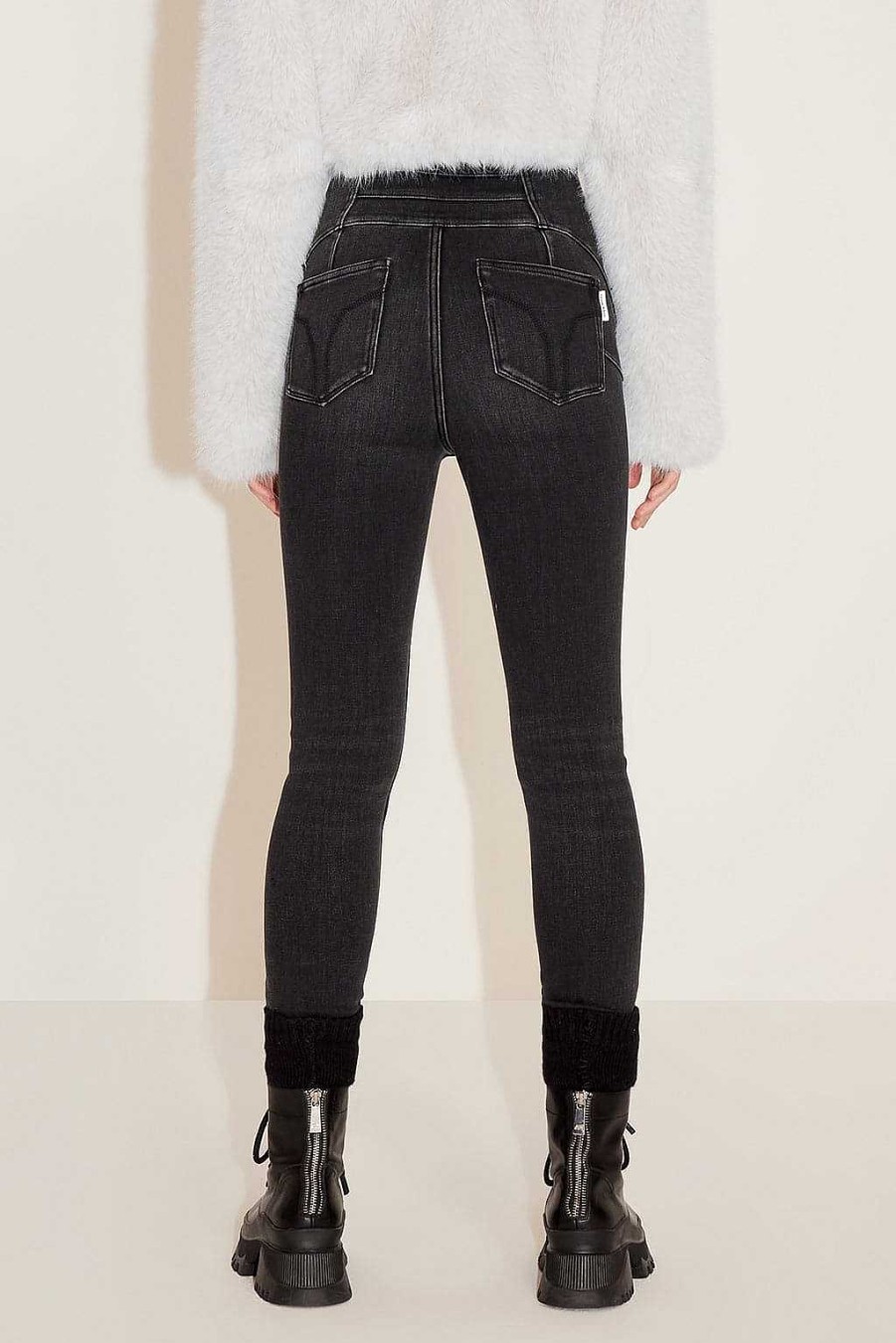 Jeans | Miss Sixty Schwarz-Graue, Mit Fleece Gefutterte Slim-Denim-Jeans Mit Hoher Taille Schwarzer Nebel