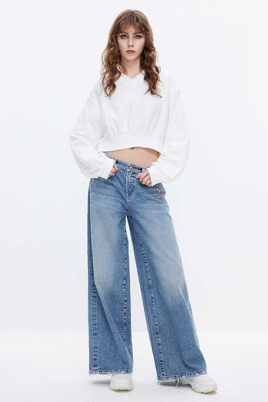 Jeans | Miss Sixty Nft Capsule Jeans Mit Weitem Bein Und Cartoon-Grafik Hellblau