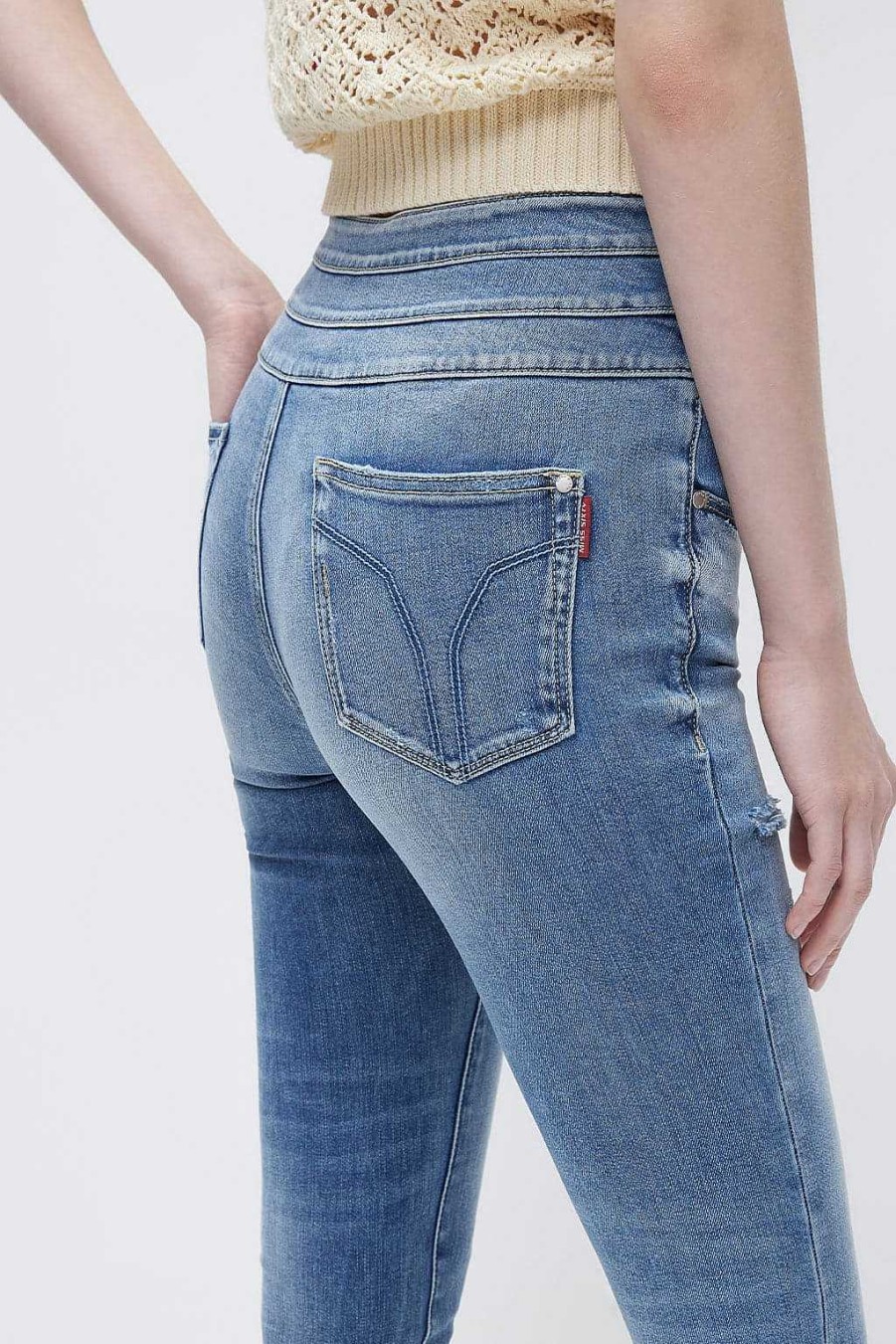 Jeans | Miss Sixty Zerrissene Jeans Mit Hoher Taille Und Seide Hellblau