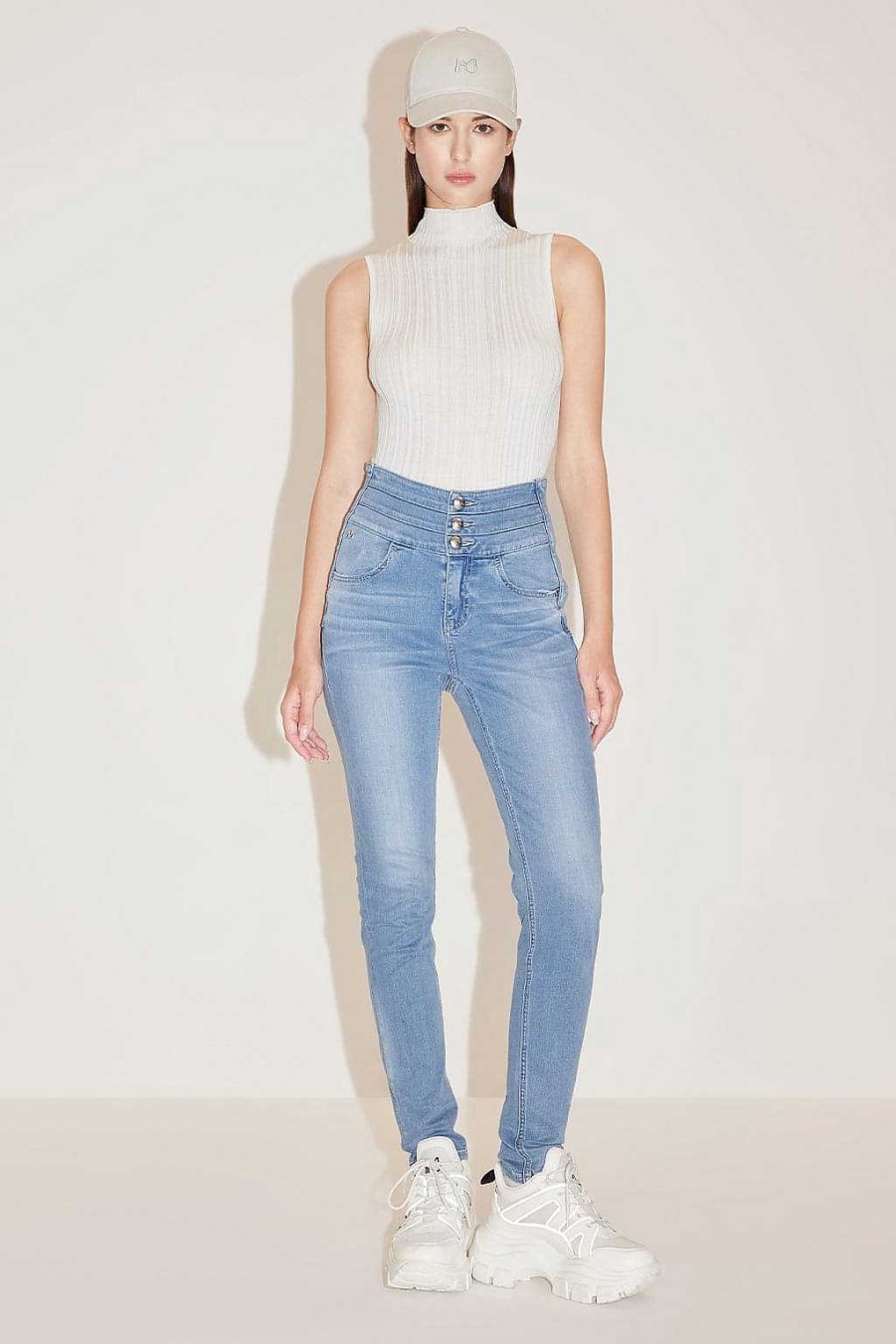 Jeans | Miss Sixty Jeans Mit Hoher Taille Und Drei Knopfen In Acid-Waschung Hellblau