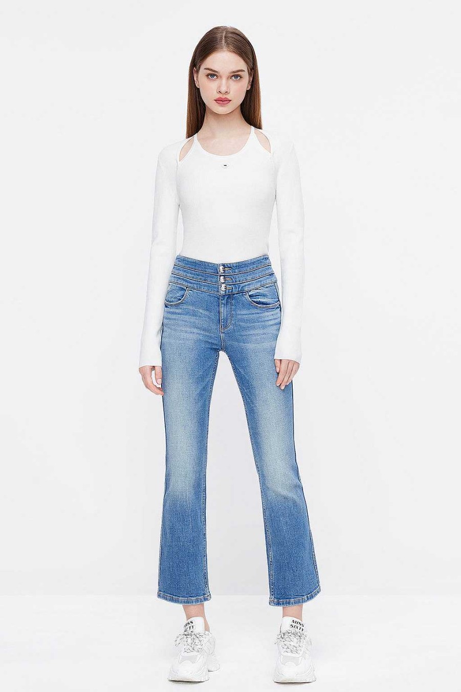 Jeans | Miss Sixty Weise, Ausgestellte Slim-Fit-Jeans Mit Drei Ringen Und Hoher Taille Mittelblau