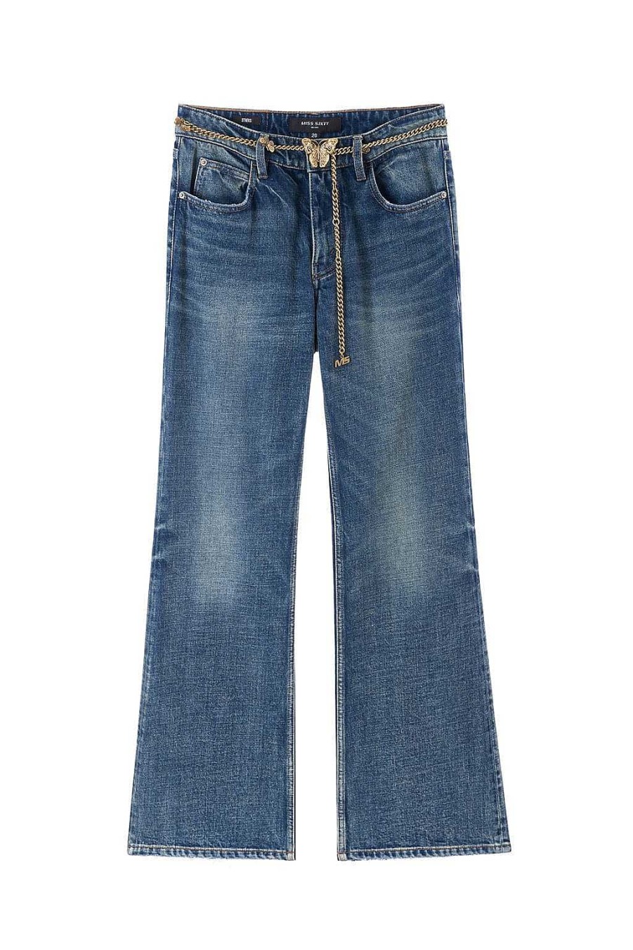 Jeans | Miss Sixty Vintage-Jeans Mit Schmetterlingsbund Und Schmaler, Ausgestellter Kette Mittelblau