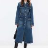 Jacken Und Oberbekleidung | Miss Sixty Blauer Retro-Jeansmantel Im Cargo-Stil Mit Gurtel Mittelblau