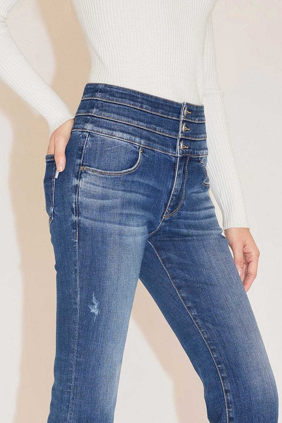 Jeans | Miss Sixty Zerrissene, Ausgestellte Jeans Mit Hoher Taille Dunkelblau