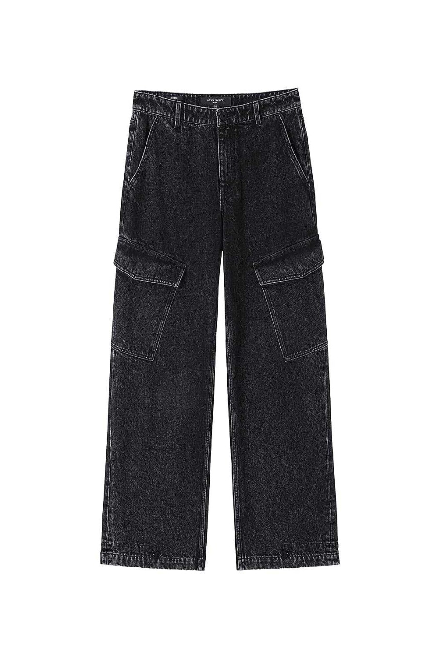 Jeans | Miss Sixty Vintage Schwarze Und Graue Cargo-Jeans Mit Kordelzug Schwarzer Nebel