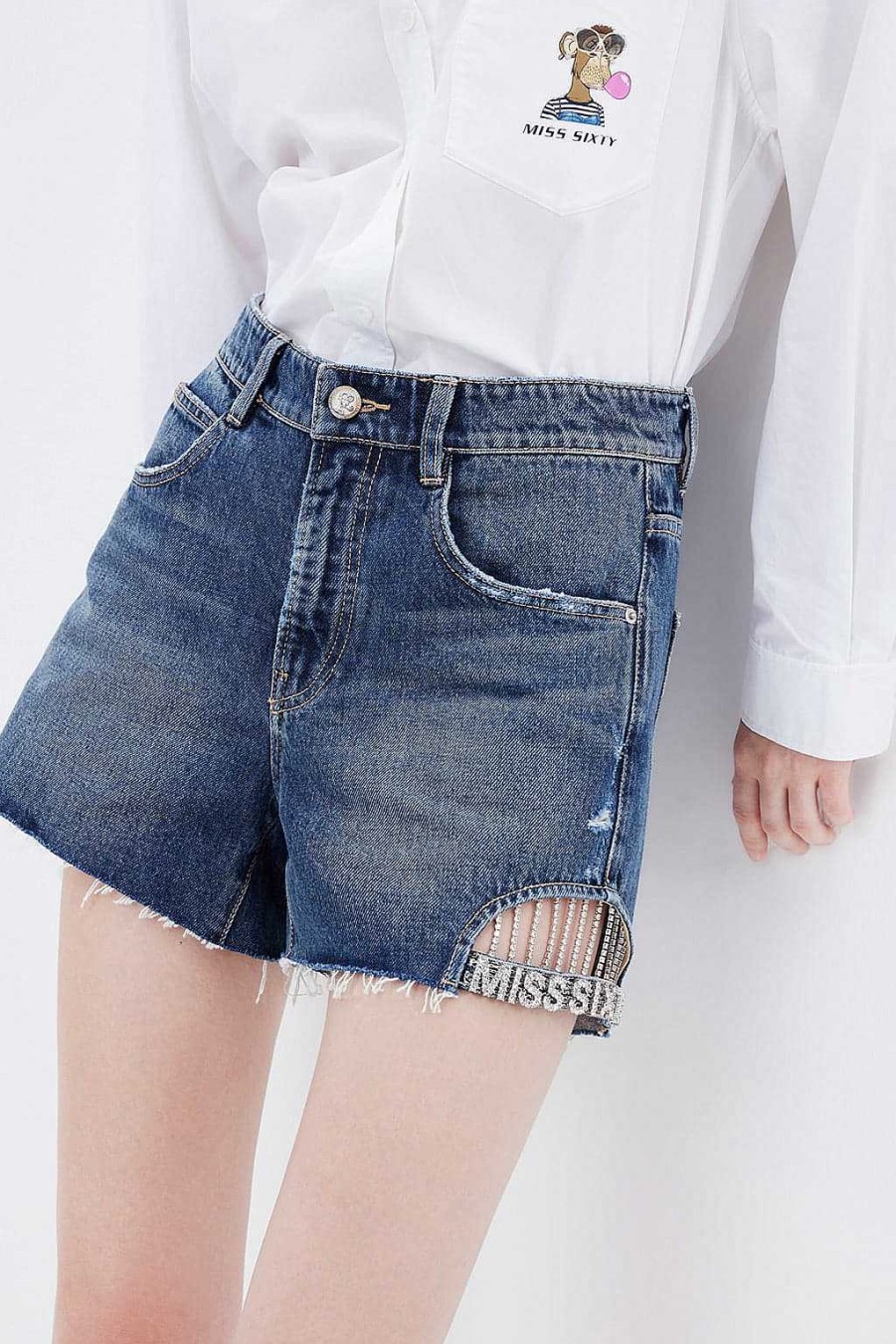 Kurze Hose | Miss Sixty Nft Capsule Hollow Design Jeansshorts Tiefes Blau