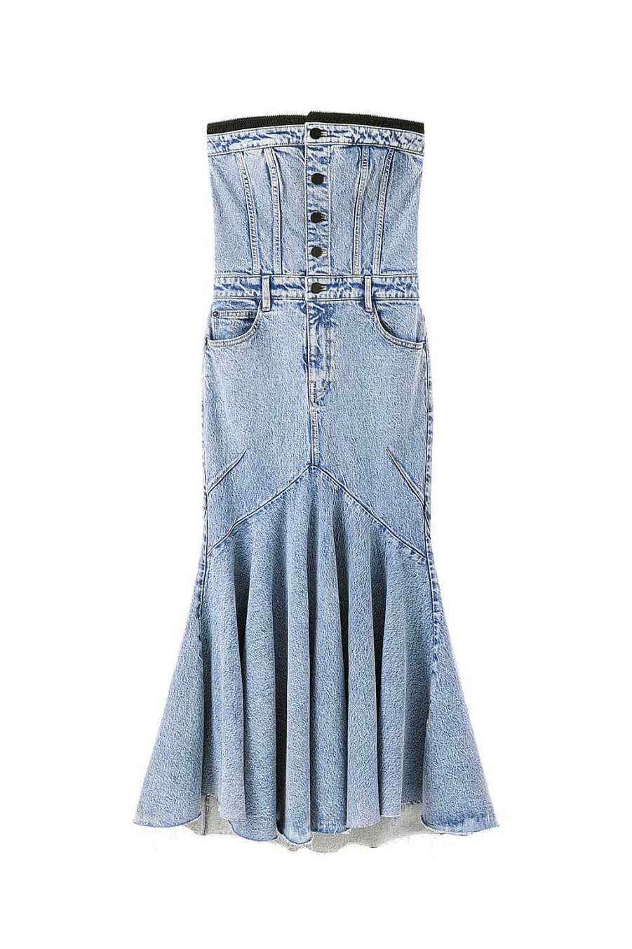 Kleider | Miss Sixty Sexy Tragerloses Denim-Fishtail-Kleid Mittelblau