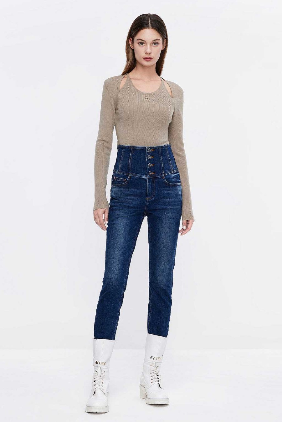 Jeans | Miss Sixty Dehnbare Slim-Jeans Mit Vier Knopfen Und Hoher Taille Mittelblau