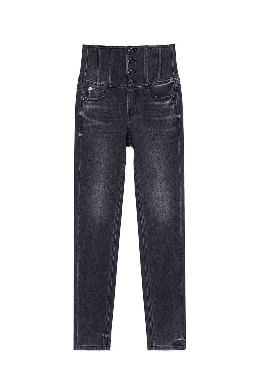 Jeans | Miss Sixty Schwarze Und Graue Slim-Fit-Jeans Aus Kaschmirmischung Mit Vier Knopfen Und Hohem Bund Schwarzer Nebel