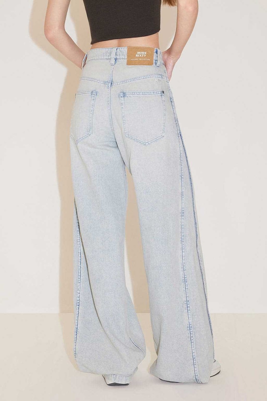 Jeans | Miss Sixty Verstellbare Jeans Mit Weitem Bein Und Hoher Taille Hellblau