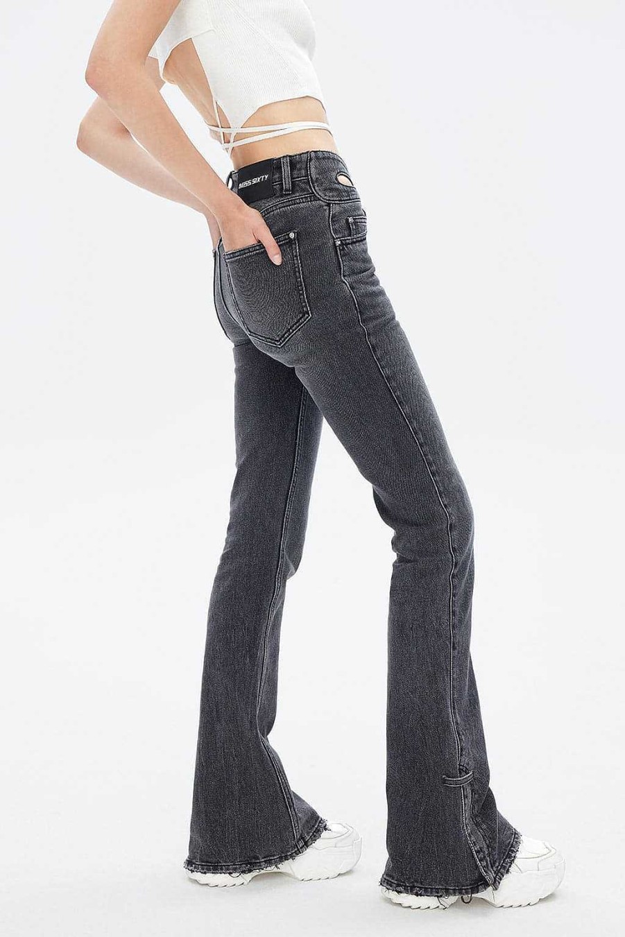 Jeans | Miss Sixty Bootcut-Jeans Mit Niedrigem Bund Und Wollmischung Schwarzer Nebel