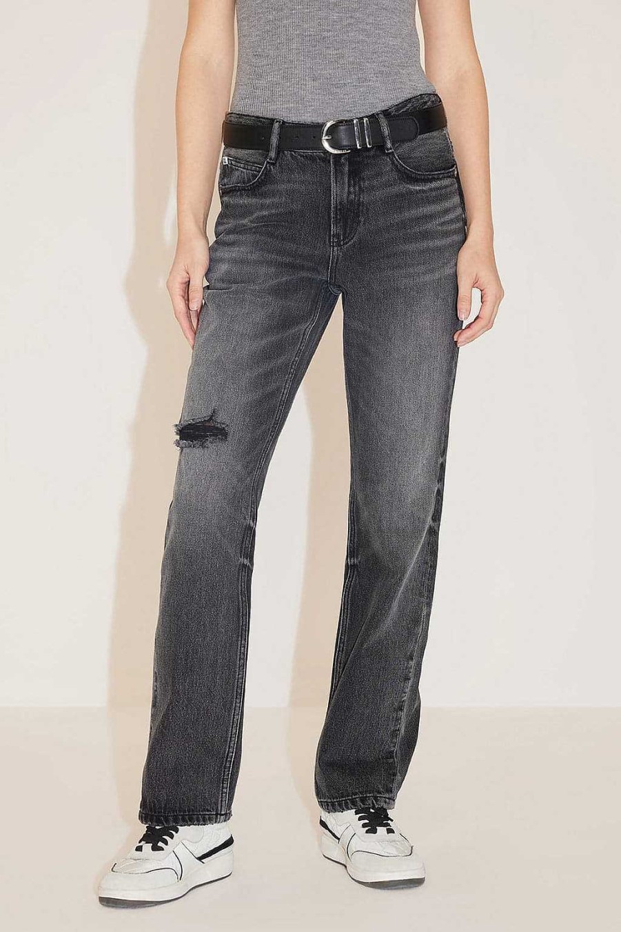 Jeans | Miss Sixty Schwarz-Graue, Zerrissene Straight-Fit-Jeans Schwarzer Nebel