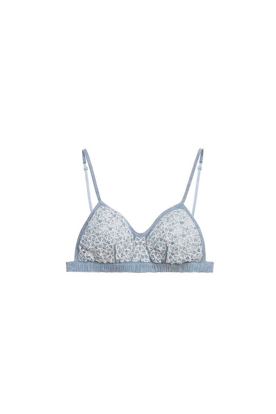 Oberteile | Miss Sixty Tragerloses Tube-Top Mit Hohler Stickerei Hellblau