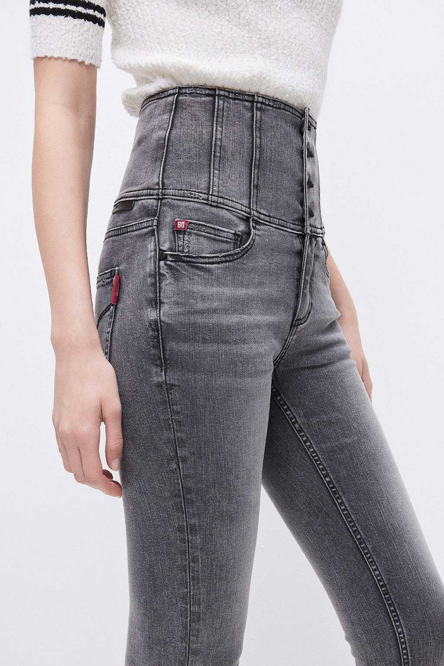 Jeans | Miss Sixty Super High Waist Slim Fit-Jeans Mit Vier Knopfen Hellgrau