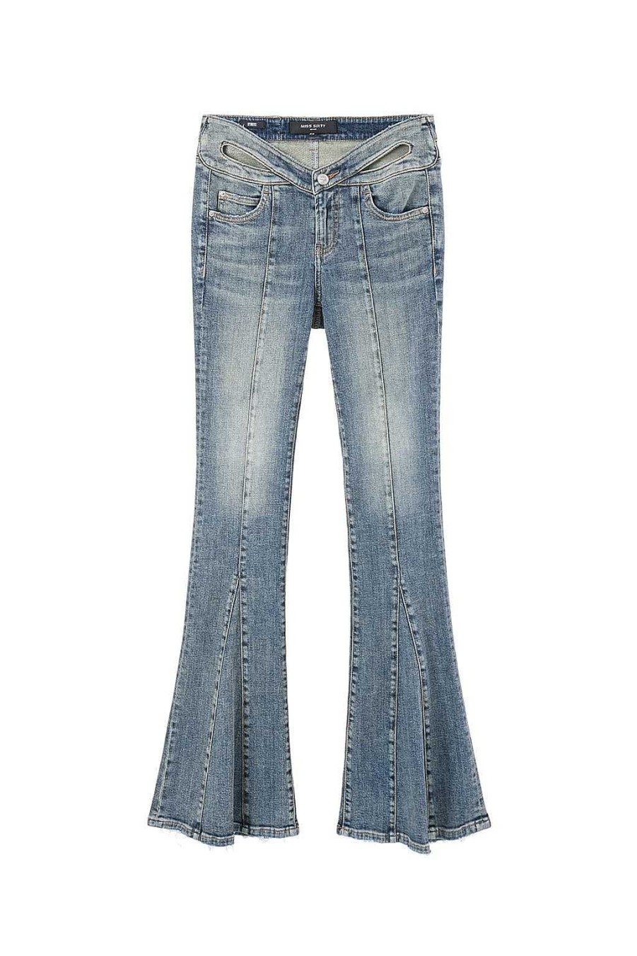 Jeans | Miss Sixty Blaue Retro-Falred-Jeans Mit Cutout Und Niedrigem Bund Mittelblau