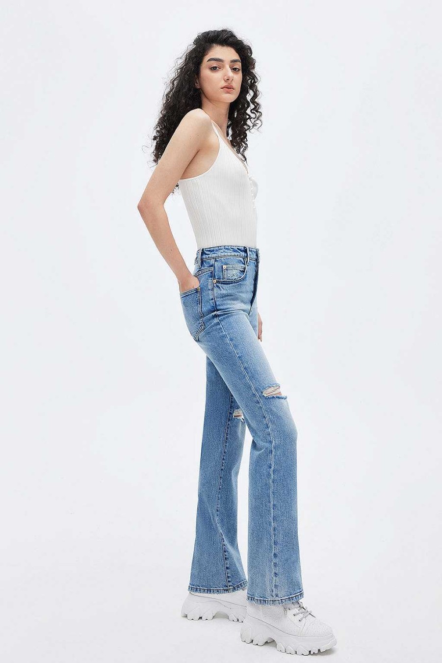 Jeans | Miss Sixty Ausgestellte Denim-Jeans Mit Seide Mittelblau