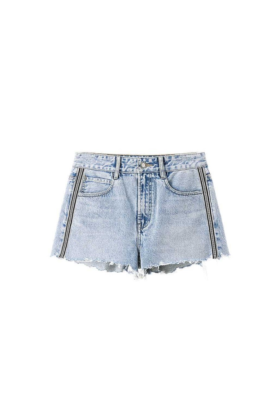 Kurze Hose | Miss Sixty Patchwork-Jeansshorts Mit Gewebtem Gurtel Und Farbblockmuster Hellblau