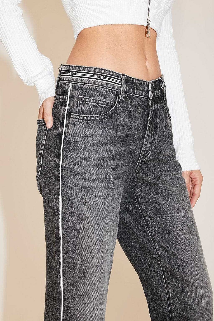 Jeans | Miss Sixty Vintage-Patchwork-Schlagjeans Schwarzer Nebel