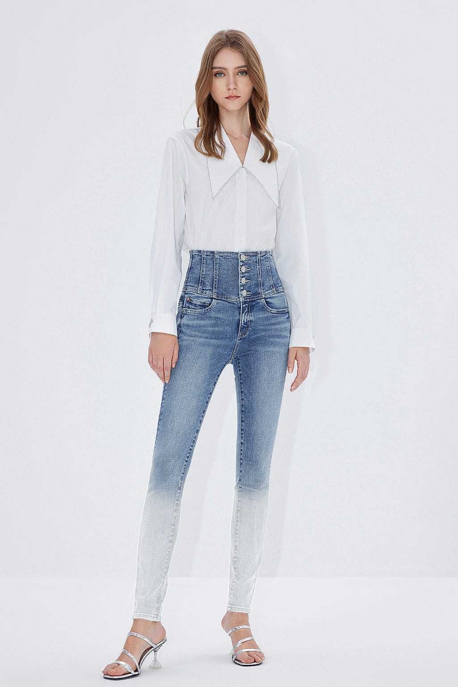 Jeans | Miss Sixty Farbverlaufsjeans Mit Vier Knopfen Und Superhohem Bund Mittelblau