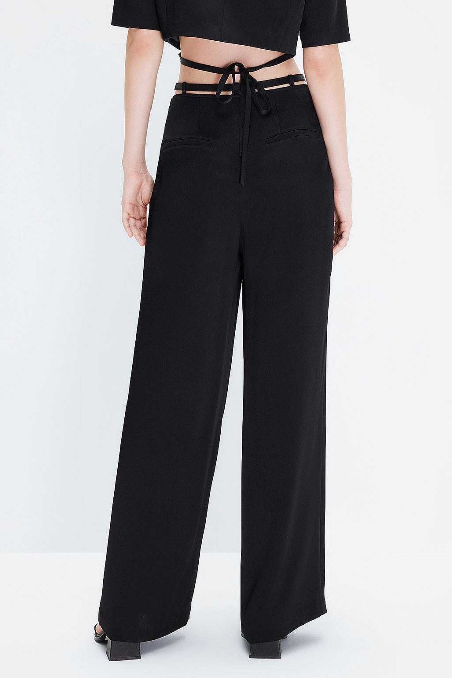 Hosen Und Overalls | Miss Sixty Triacetat-Hose Mit Weitem Bein Und Drapiertem Cutout Schwarz