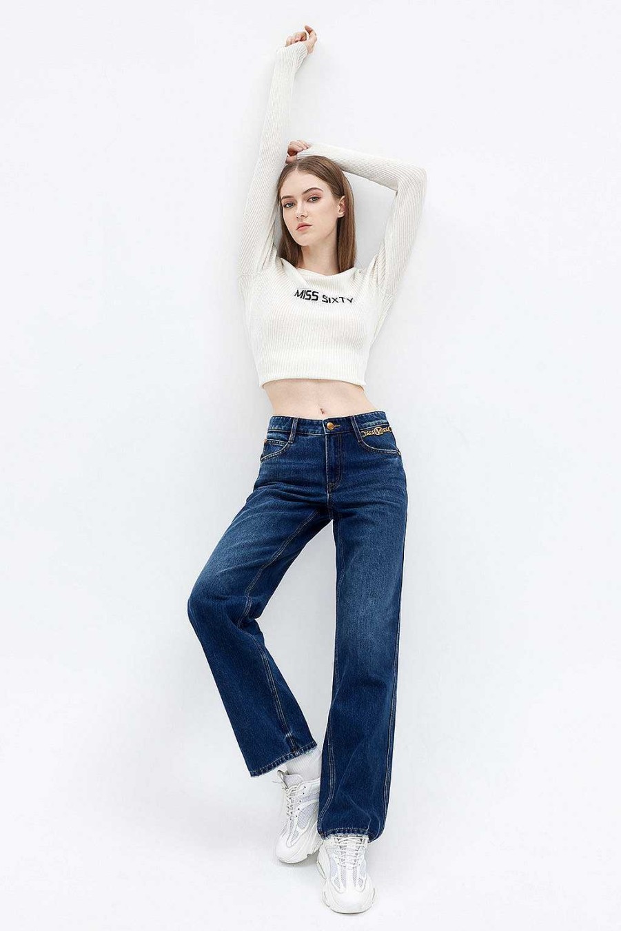 Jeans | Miss Sixty Marineblaue Vintage-Jeans Aus Kaschmirmischung Mit Gerader Passform Tiefes Blau