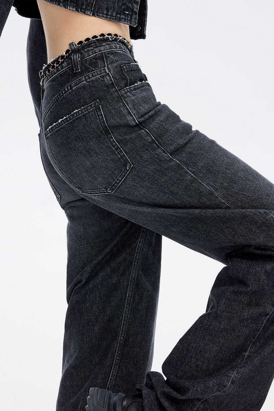 Jeans | Miss Sixty Vintage Schwarze Und Graue Jeans Mit Weitem Bein Schwarzer Nebel