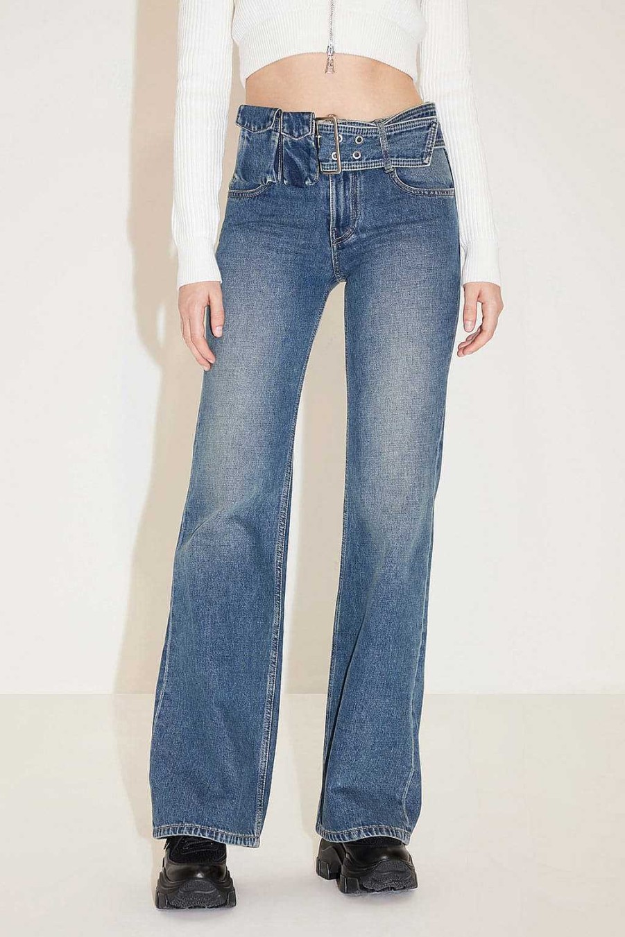 Jeans | Miss Sixty Bootcut-Jeans Im Cargo-Stil Mit Abnehmbarem Gurtel Mittelblau