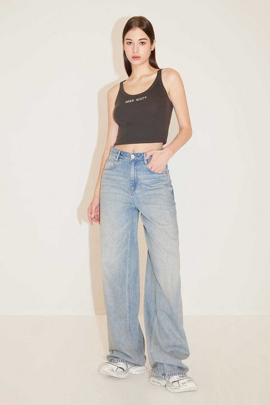 Jeans | Miss Sixty Schlankmachende Jeans Mit Weitem Bein Und Hoher Taille Hellblau