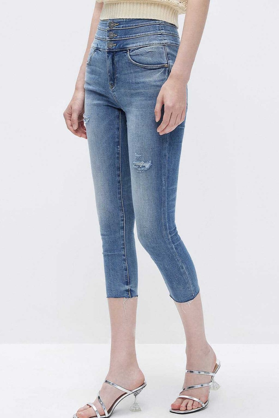 Jeans | Miss Sixty Zerrissene Jeans Mit Hoher Taille Und Seide Hellblau