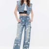 Jeans | Miss Sixty Nft Capsule Trendige, Zarte Jeans Mit Fransenbesatz Hellblau