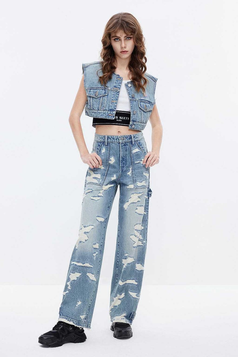 Jeans | Miss Sixty Nft Capsule Trendige, Zarte Jeans Mit Fransenbesatz Hellblau