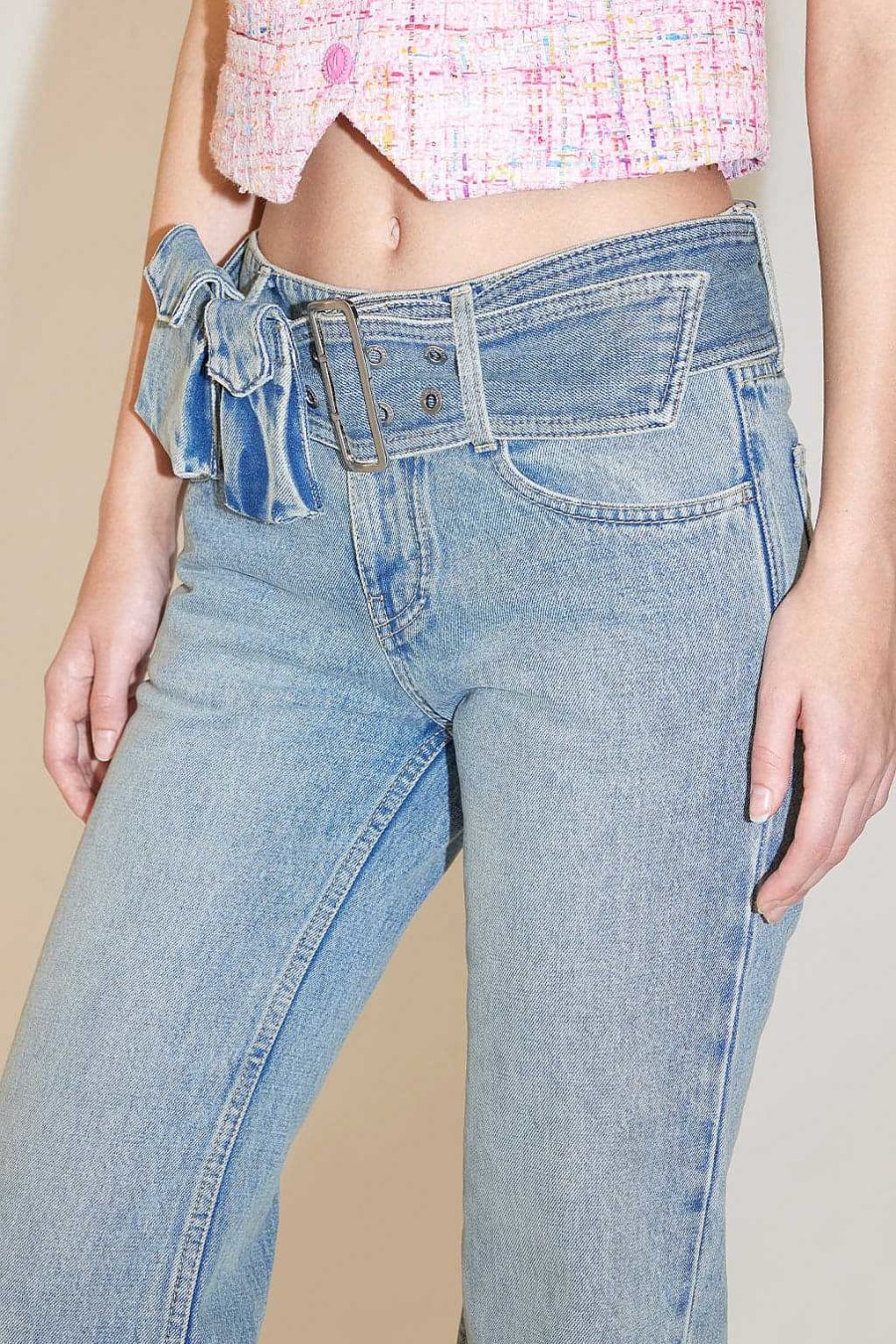 Jeans | Miss Sixty Bootcut-Jeans Im Cargo-Stil Mit Abnehmbarem Gurtel Hellblau