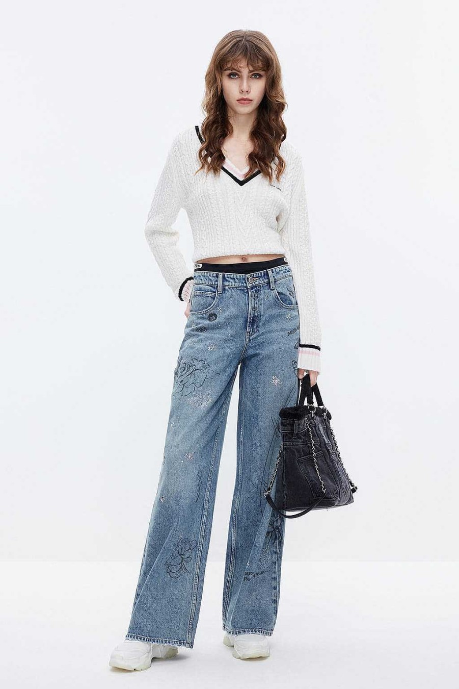 Jeans | Miss Sixty Retro-Jeans Mit Weitem Bein Und Patchwork-Taille Mittelblau