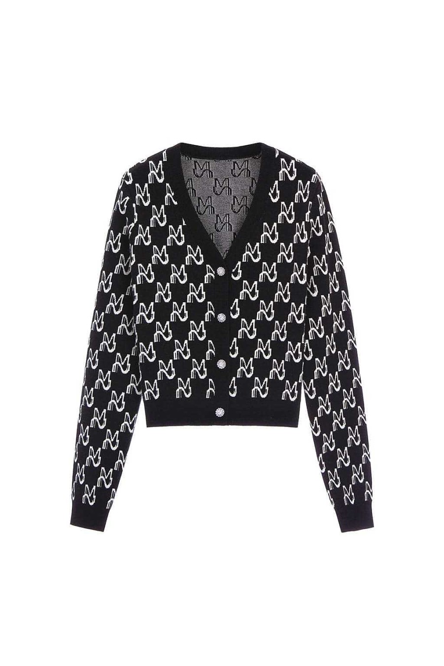 Pullover | Miss Sixty Kurzer Strick-Cardigan Mit V-Ausschnitt Schwarz-Weiss