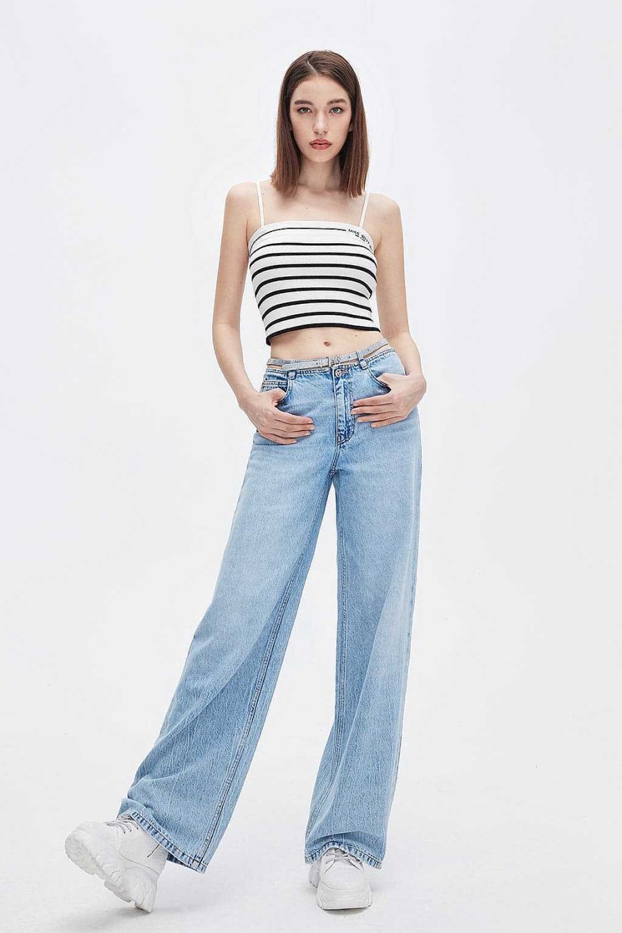 Jeans | Miss Sixty Baggy-Jeans Mit Geradem Schnitt Und Gurtel Hellblau