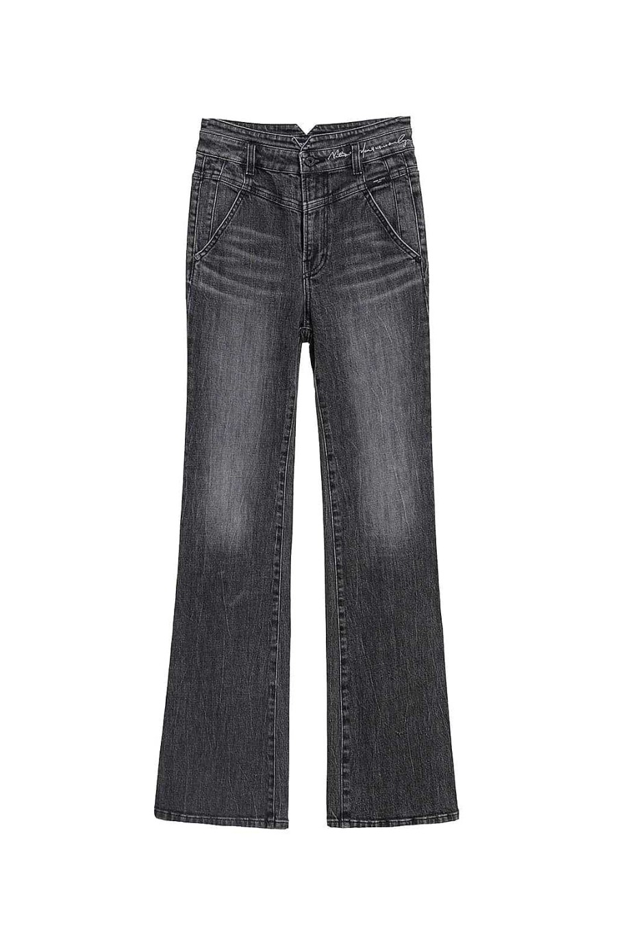 Jeans | Miss Sixty Leicht Ausgestellte Jeans Mit V-Formiger Taille Und Stickerei Schwarzer Nebel