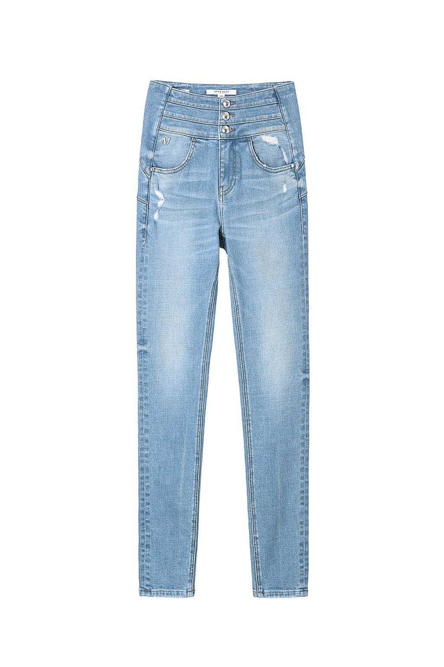 Jeans | Miss Sixty Hoch Sitzende, Zerrissene Skinny-Jeans Mit Hohem Bund Mittelblau