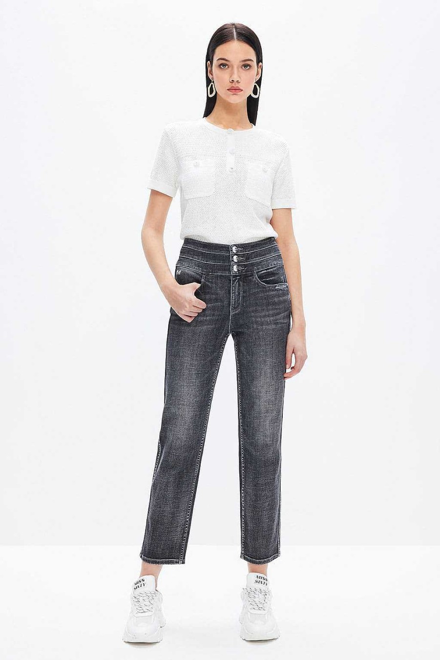 Jeans | Miss Sixty Schwarze Und Graue Straight-Fit-Jeans Schwarzer Nebel