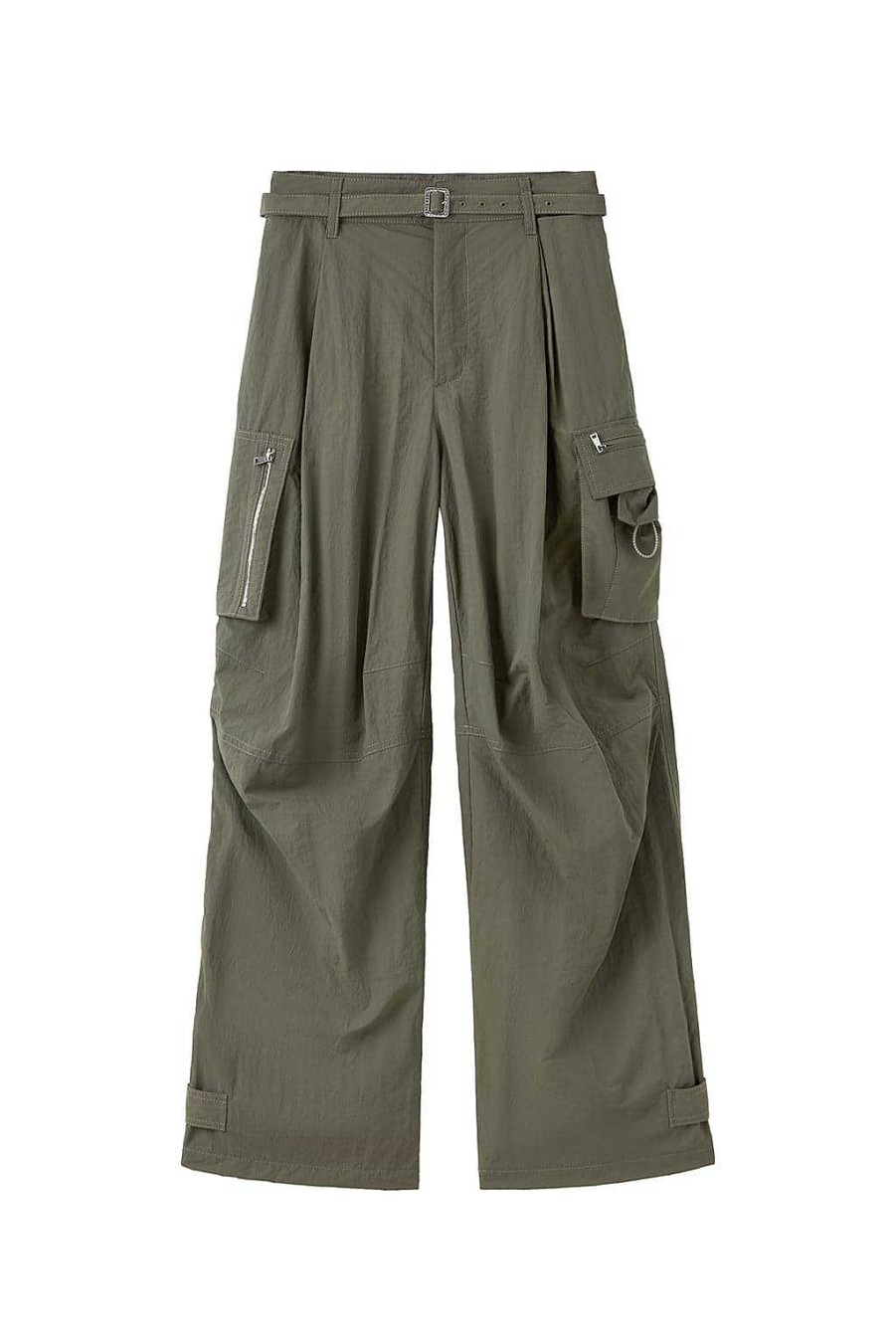 Hosen Und Overalls | Miss Sixty Locker Sitzende, Plissierte Cargohose Mit Gurtel Verde Militare