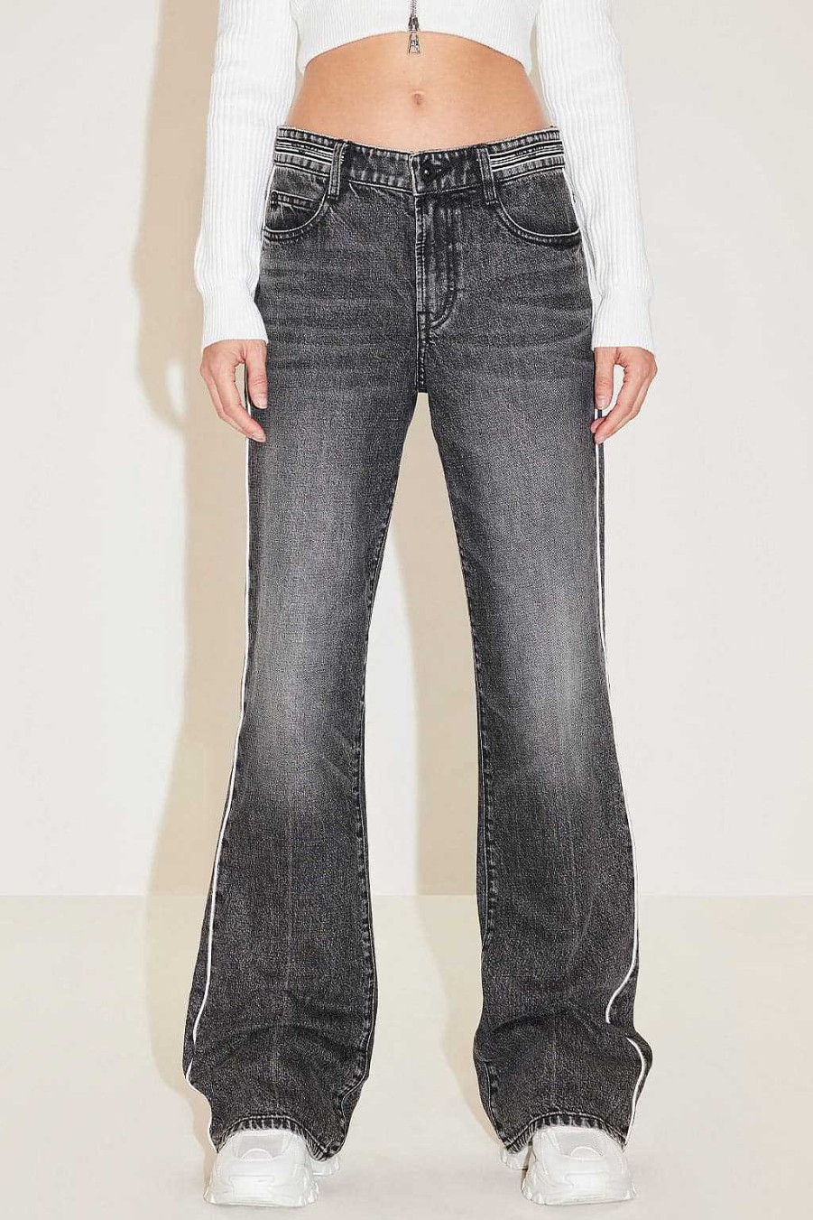 Jeans | Miss Sixty Vintage-Patchwork-Schlagjeans Schwarzer Nebel