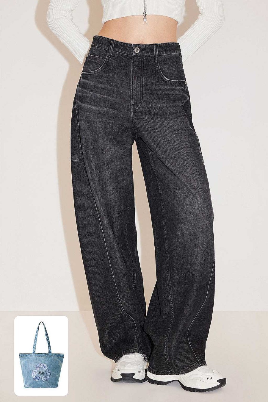 Jeans | Miss Sixty Vintage Schwarze Und Graue Hose Mit Weitem Bein Schwarzer Nebel