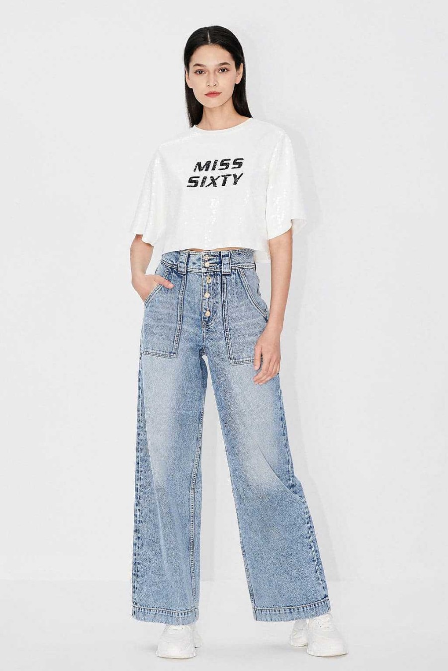 Jeans | Miss Sixty Stilvolle Jeans Mit Hoher Taille Und Gerader Passform Mittelblau