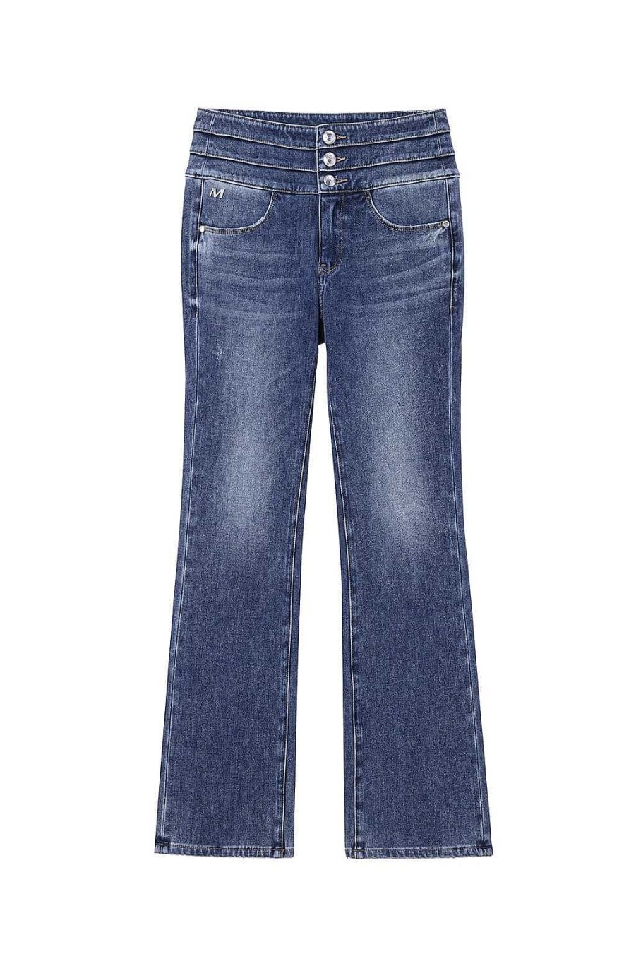 Jeans | Miss Sixty Vintage Blaue Bootcut-Jeans Aus Kaschmirmischung Mit Stretch Und Hoher Taille Mittelblau