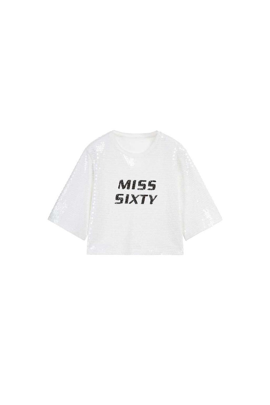 Oberteile | Miss Sixty Lassiges T-Shirt Mit Pailletten Weiss