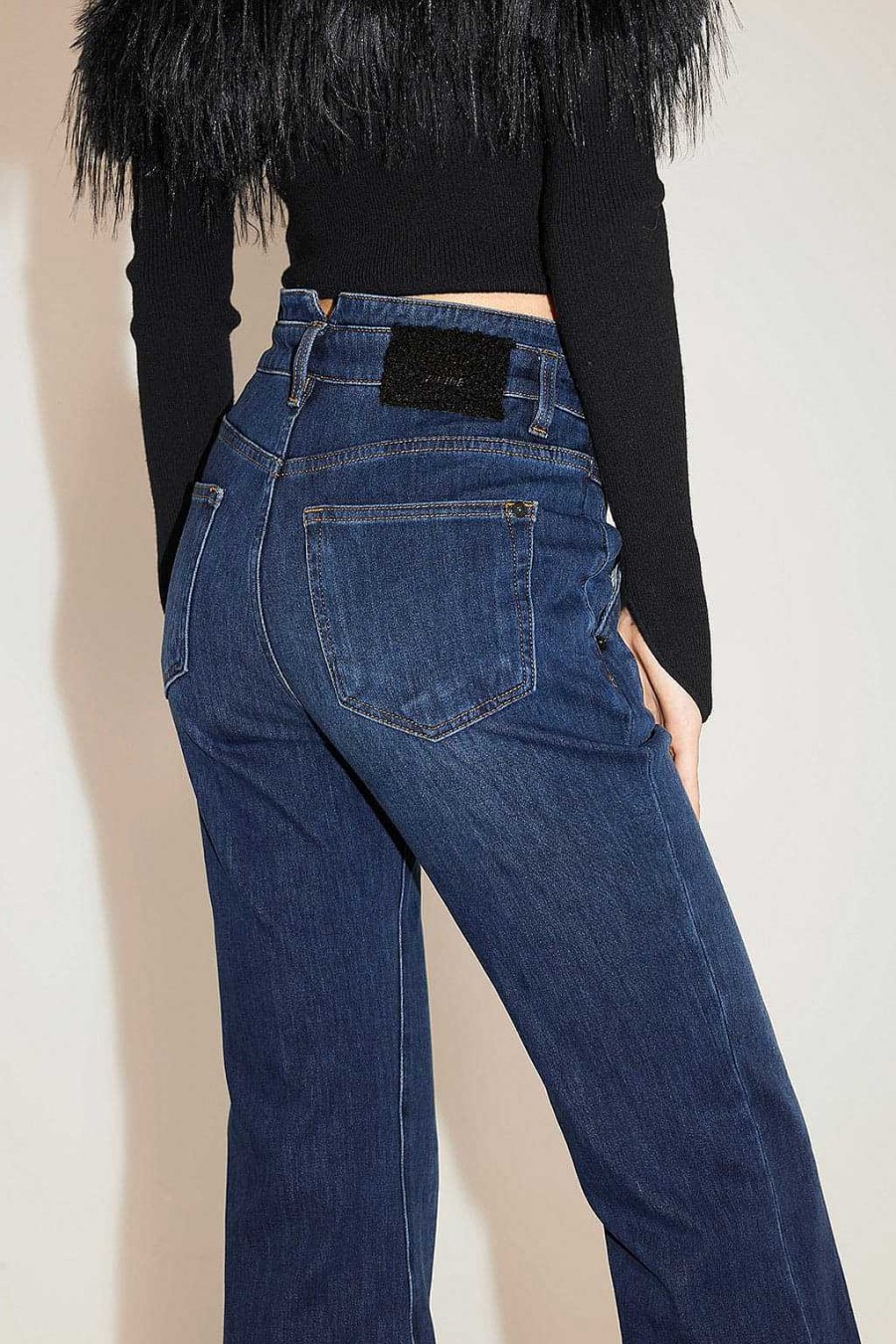 Jeans | Miss Sixty Dunkelblaue, Hoch Taillierte, Ausgestellte Jeans Aus Kaschmir-Denim In V-Form Tiefes Blau