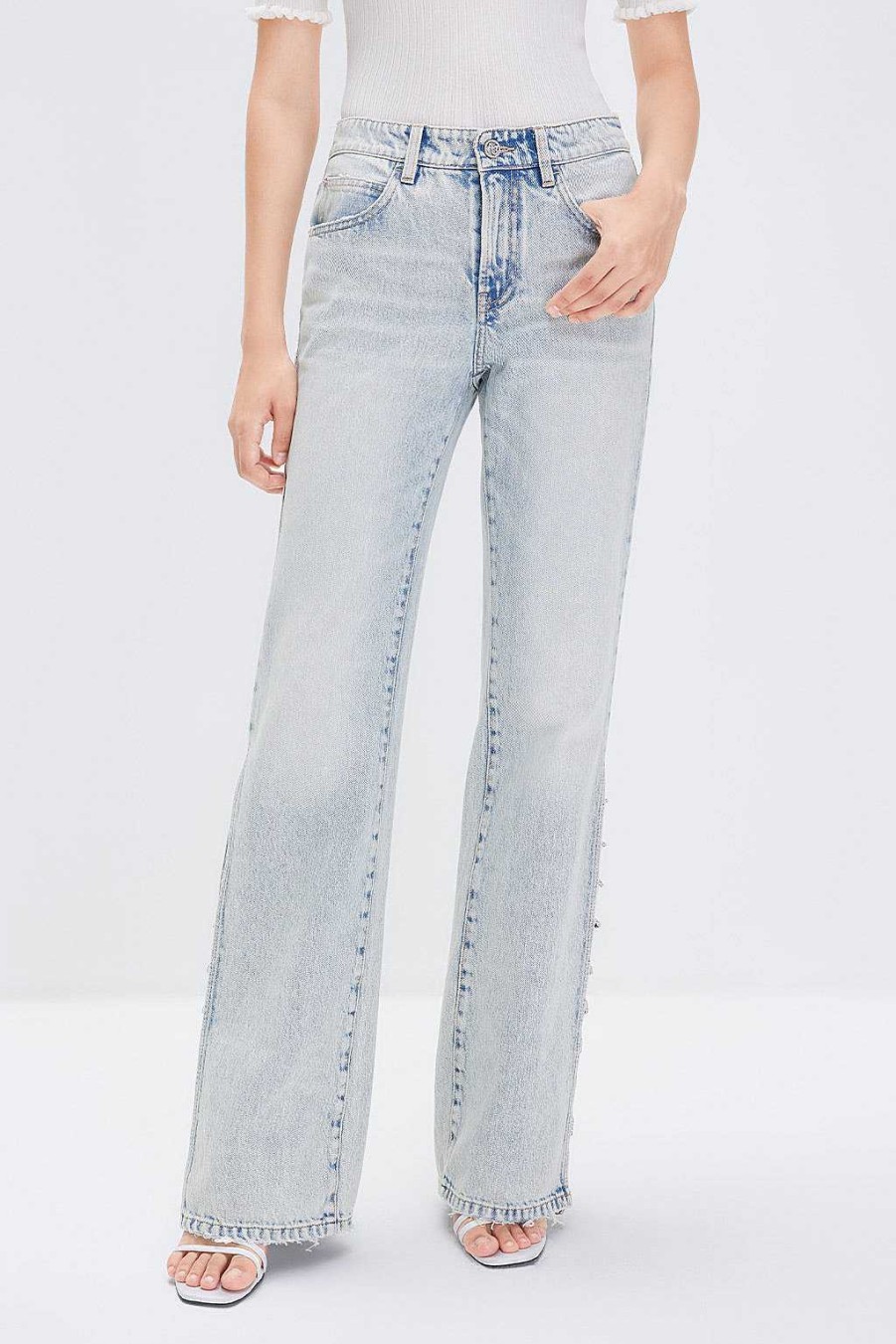 Jeans | Miss Sixty Drapierte Jeans Mit Weitem Bein Und Schlitz Hellblau